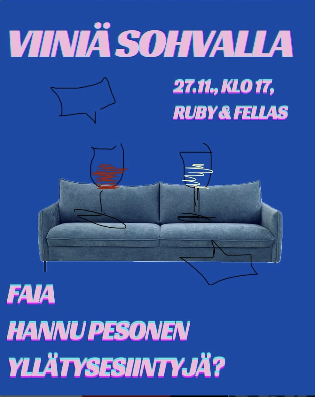 Viiniä sohvallla